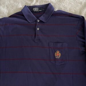 Polo by Ralph Lauren Men's Blue Polo Shirt with Burgundy Stripes